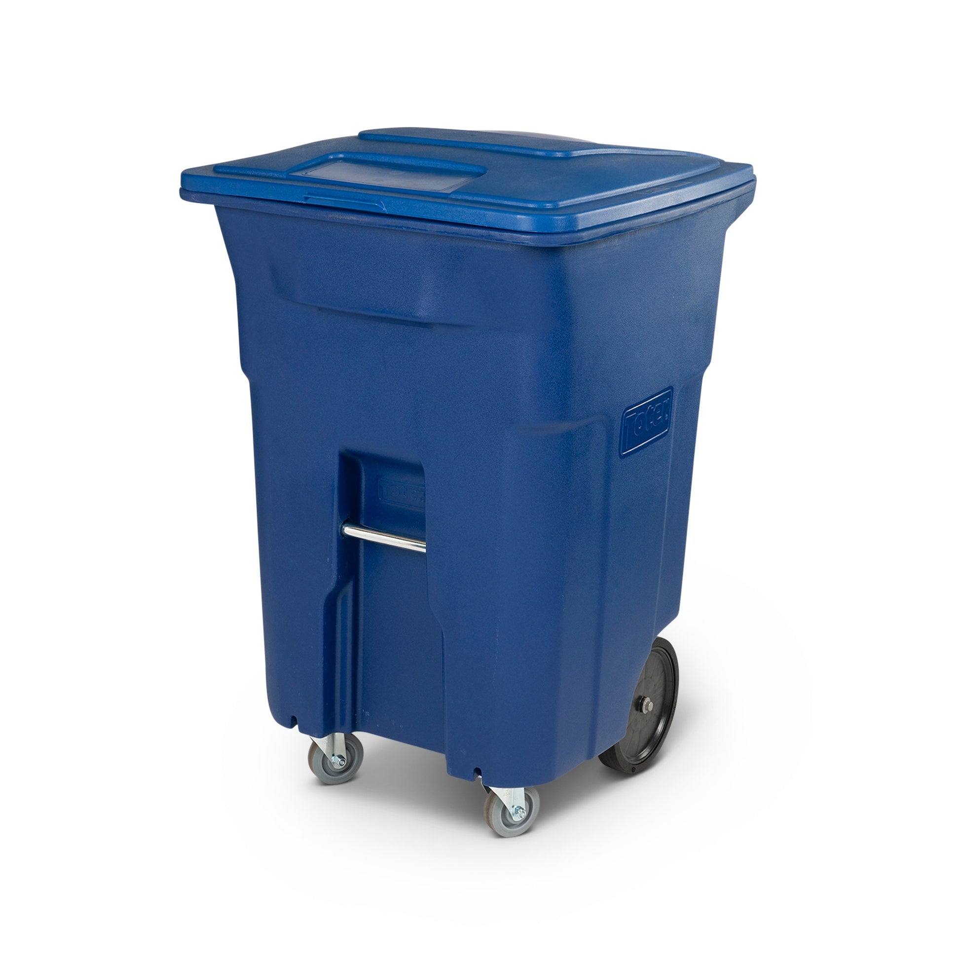 Toter 96 Gallon Blue Plastic Wheeled Indoor/Outdoor Hinged Lid Trash Can