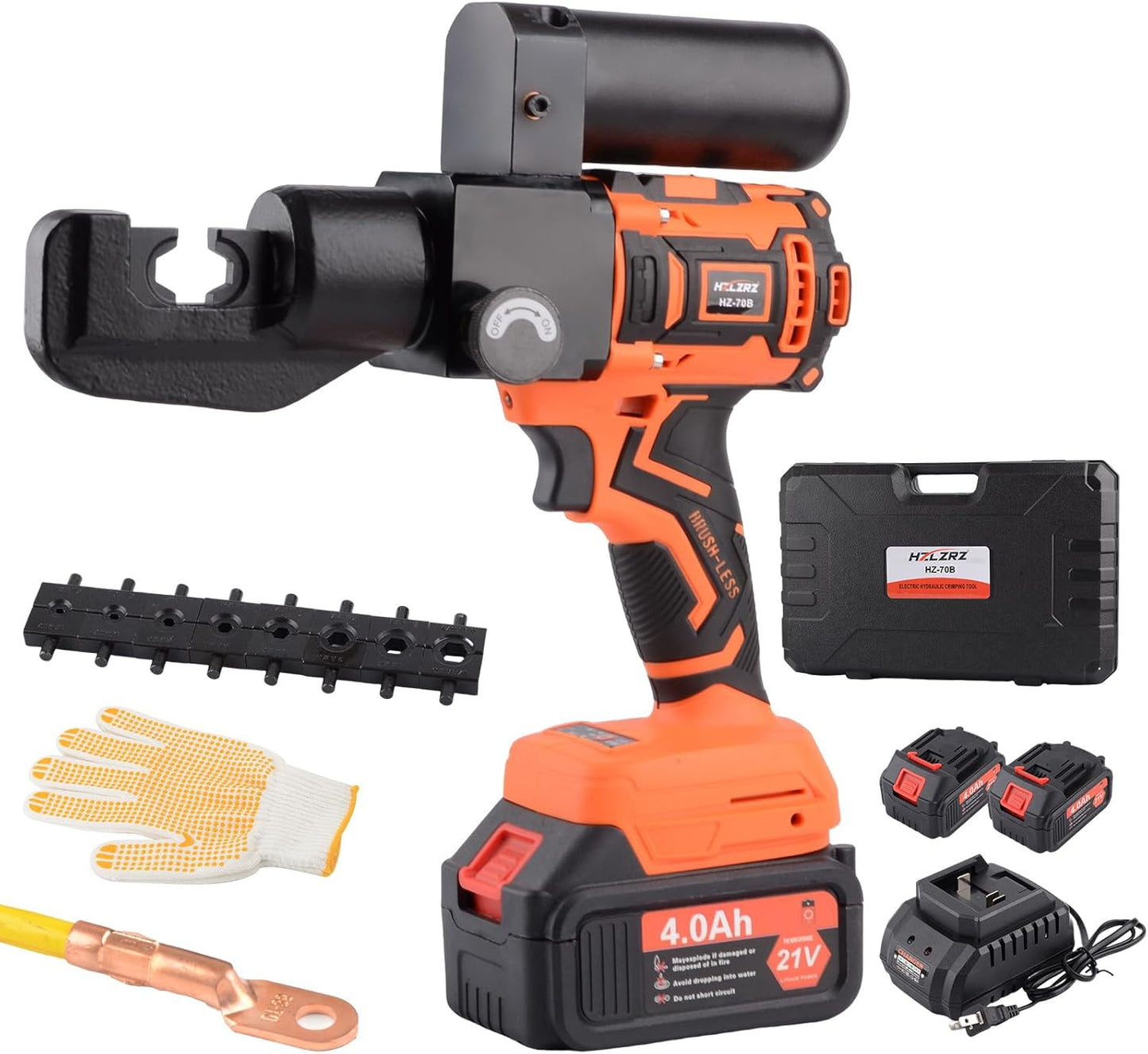 HZLZRZ Electric Battery Lug Crimping Tool, 12 Ton Hydraulic Crimping Tool with Smart Chip Protection, Wire Crimper, Battery Cable Crimper Tool with 9 Dies for Cu Terminals (12AWG-2/0AWG)