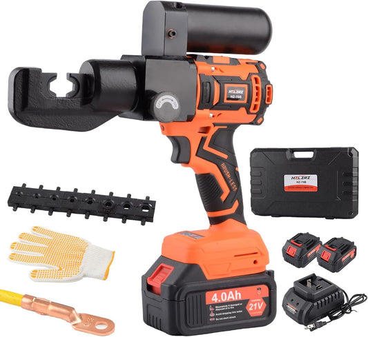 HZLZRZ Electric Battery Lug Crimping Tool, 12 Ton Hydraulic Crimping Tool with Smart Chip Protection, Wire Crimper, Battery Cable Crimper Tool with 9 Dies for Cu Terminals (12AWG-2/0AWG)