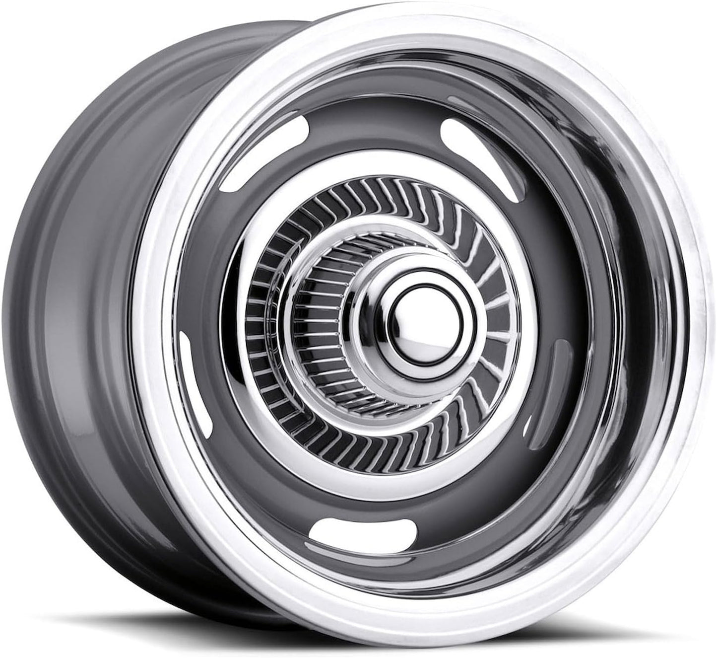 15 inch 15x10 Vision Rally Silver wheel rim; dual drilled 5x4.5 5x114.3 / 5x4.75 5x120.65 with a -12 offset. Part Number: 55-5104