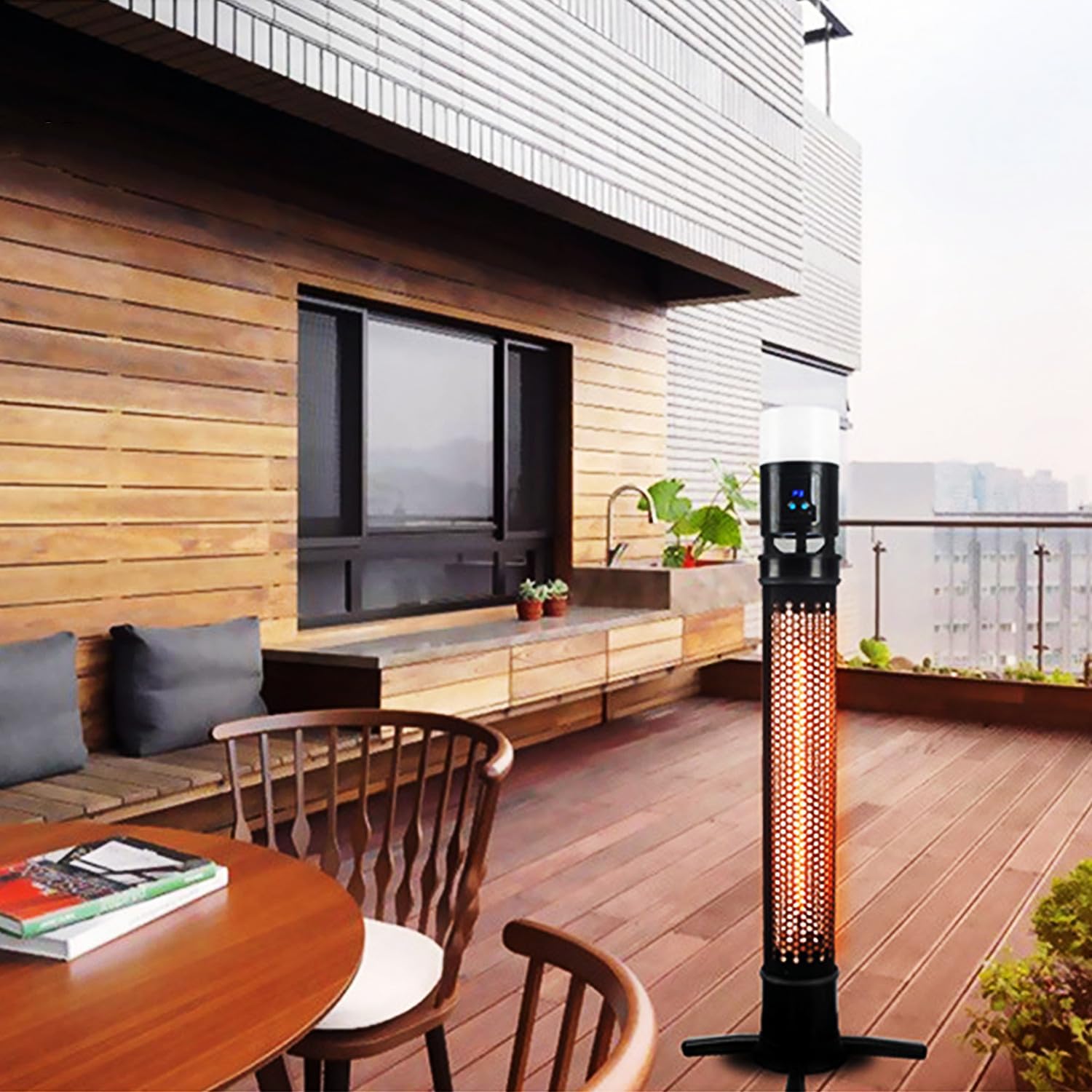 Portable Electric Heater, Outdoor Patio Heater 1500W w/LED Light & Remote Control, IPX65 Waterproof 3 Heating Modes for Garage Indoor Outdoor Use