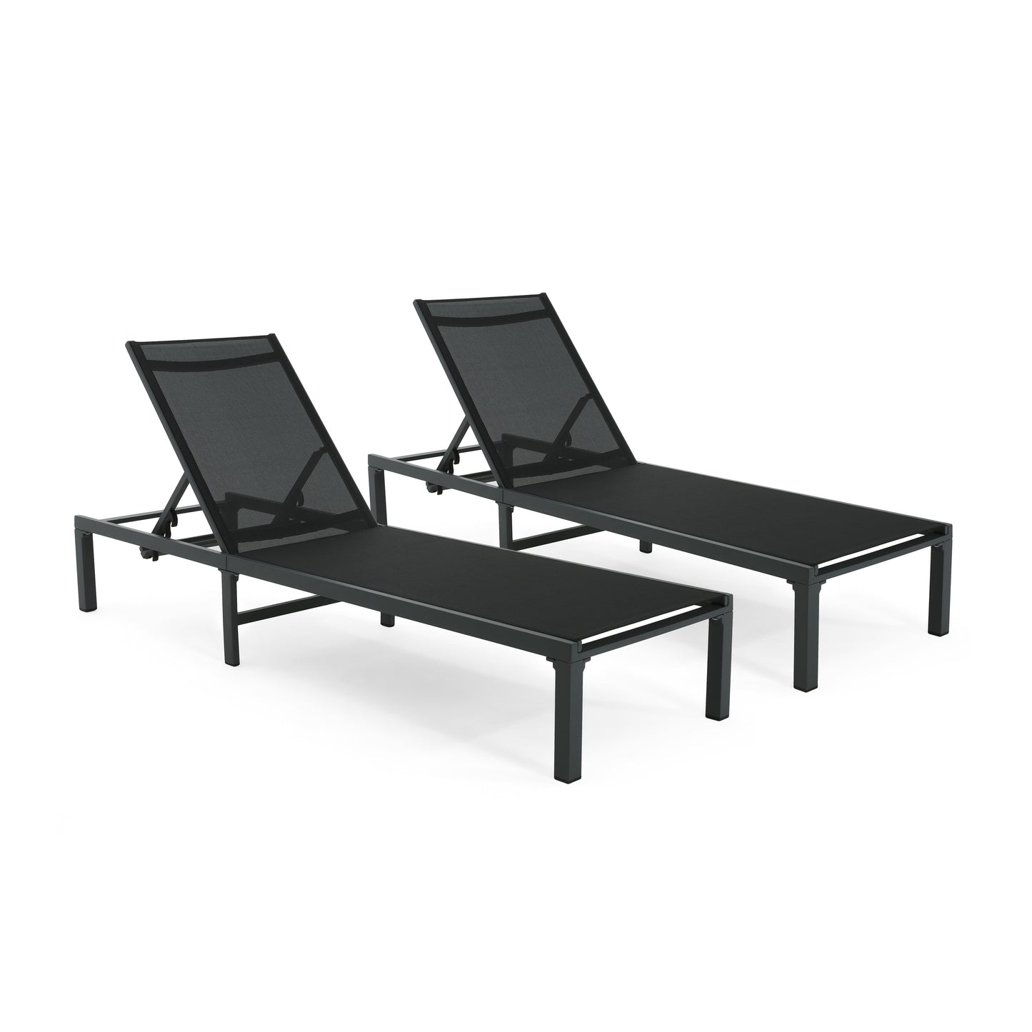 Christopher Knight Home Perlas Outdoor Patio Adjustable Aluminum Chaise Lounge (set of 2)-Black