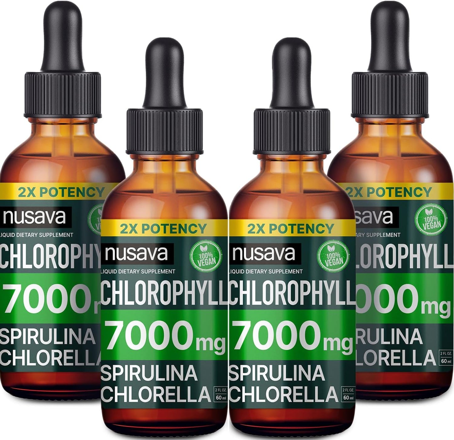 (4 Pack) 4-in-1 Vegan Chlorophyll Liquid Drops 7000mg for Immune Support, Energy, Gut and Skin Health - Liquid Chlorophyll - Internal Deodorant Enriched with Chlorella, Spirulina, & Copper, 8 Fl Oz