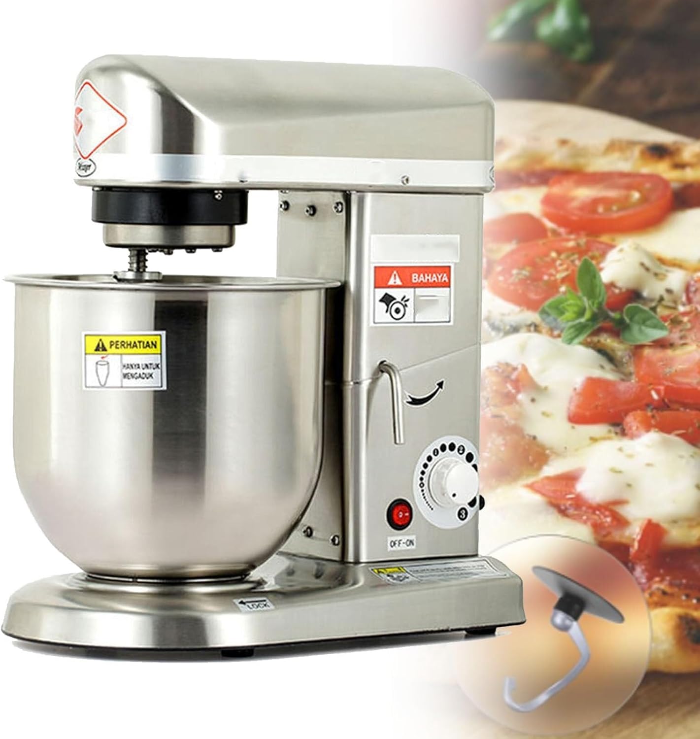 Dough Blender, Electric Cake Mixer with Bowl, Beater, Hook, Whisk, Commercial Food Mixer, 3 Speeds Kitchen Multi-Function Food Mixer(Silver,7L)