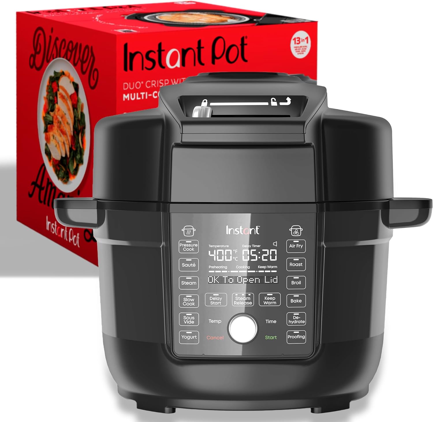 Instant Pot Duo Crisp Ultimate Lid,13-in-1 Air Fryer&Pressure Cooker Combo, Sauté, Slow Cook, Bake, Steam, Warm, Roast, Dehydrate, Sous Vide&Proof, App With Over 800 Recipes,1500 watts,6.5 Quart,Black