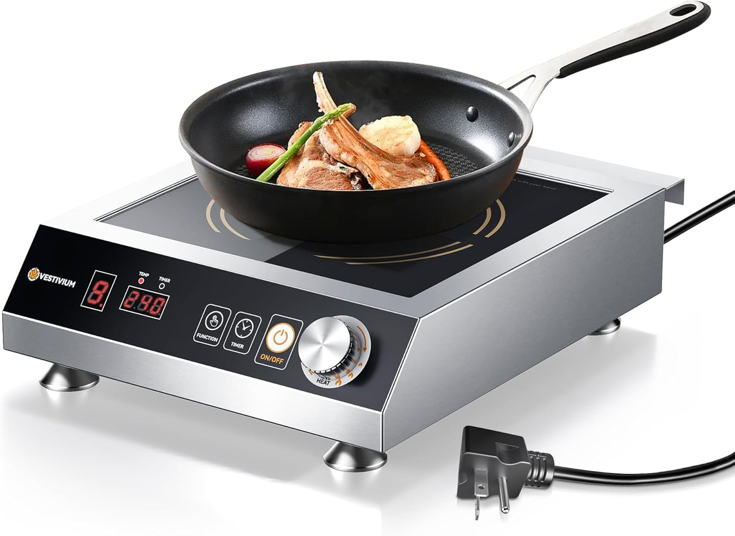 Commercial Induction Cooktop 3500W/220V, Professional Portable Countertop Burner, 9 Power/Temp Levels Dual Cooling Fans IPX4 Waterproof 72H Continuous Use, Overheat Protection
