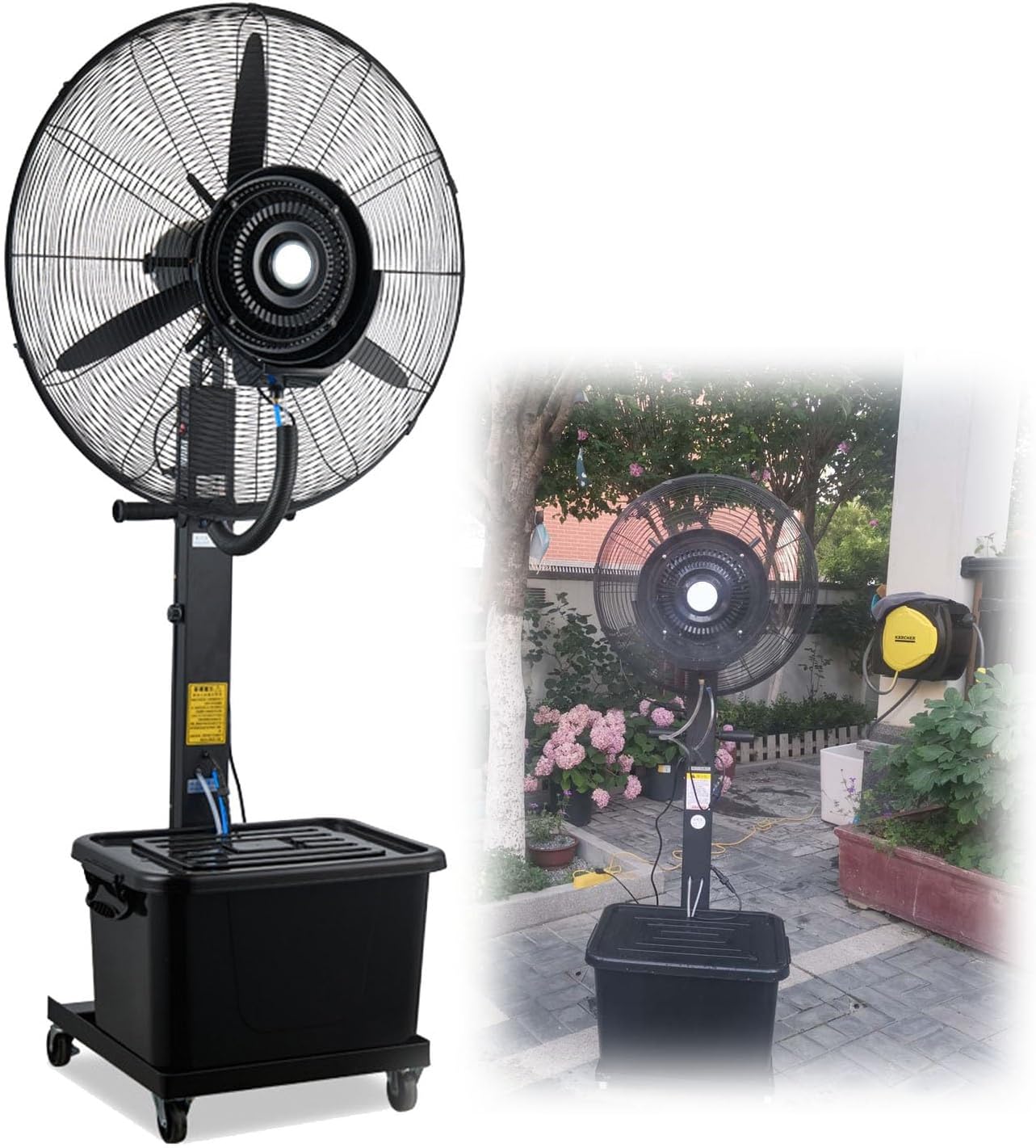 Misting Fan 11 Gallon water tank Industrial Spray Fan with 90 Degree Oscillation for Cooling, Patio, Garage, Gym, Workshop Large Pedestal Fan, 260W\/320W\/380W(3 Powers) Floor Fan ( Size : 650mm\/26in )