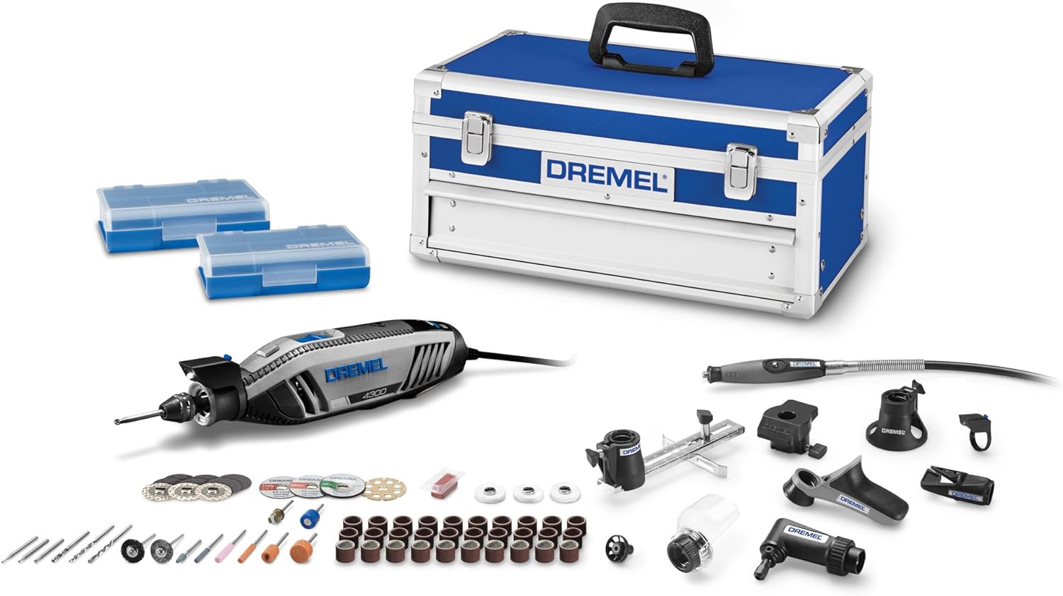 Dremel 4300-9\/64 Versatile Rotary Tool Kit with Flex Shaft - 9 Attachments & 64 Accessories - Ideal for Engraving, Etching, Sanding, and Polishing