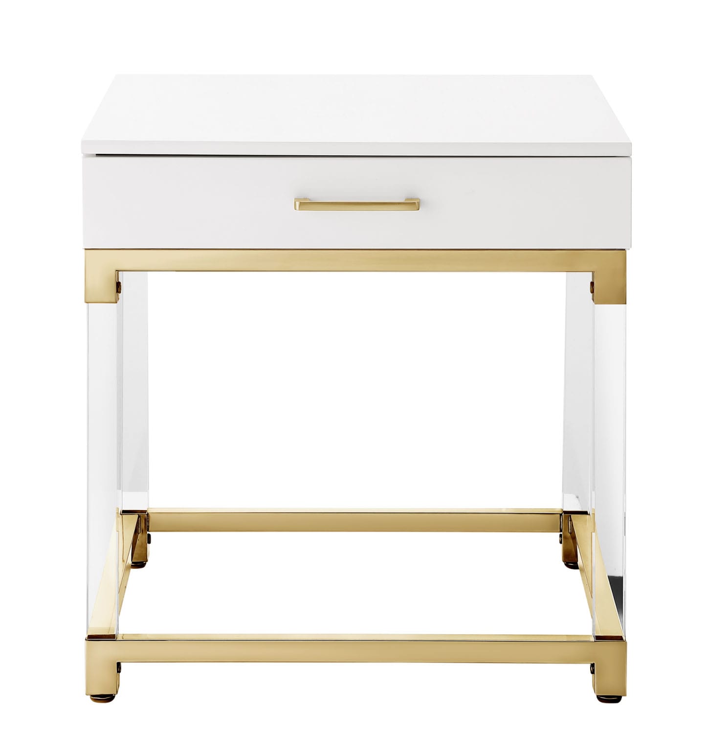Inspired Home Caspian 24-in W x 24-in H White/Gold Faux marble Square Modern End Table with Storage Assembly Required