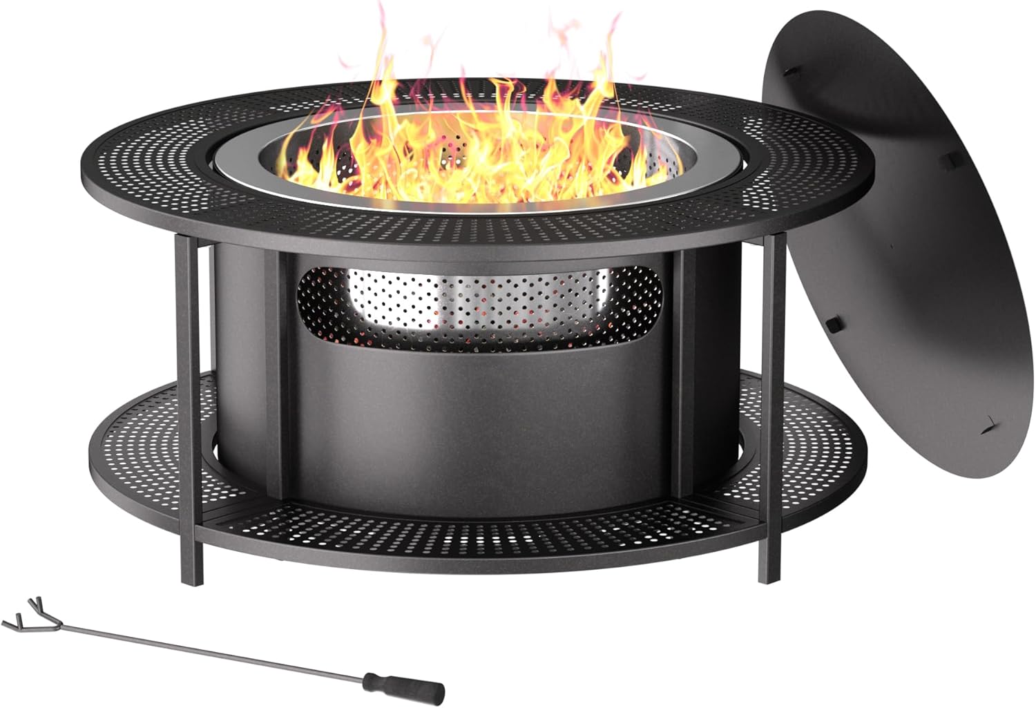 ALAULM 37 Inch Smokeless Fire Pit Tabletop, Stainless Steel Wood Burning Firepit for Outdoor Patio, Includes Weather-Resistant Cover