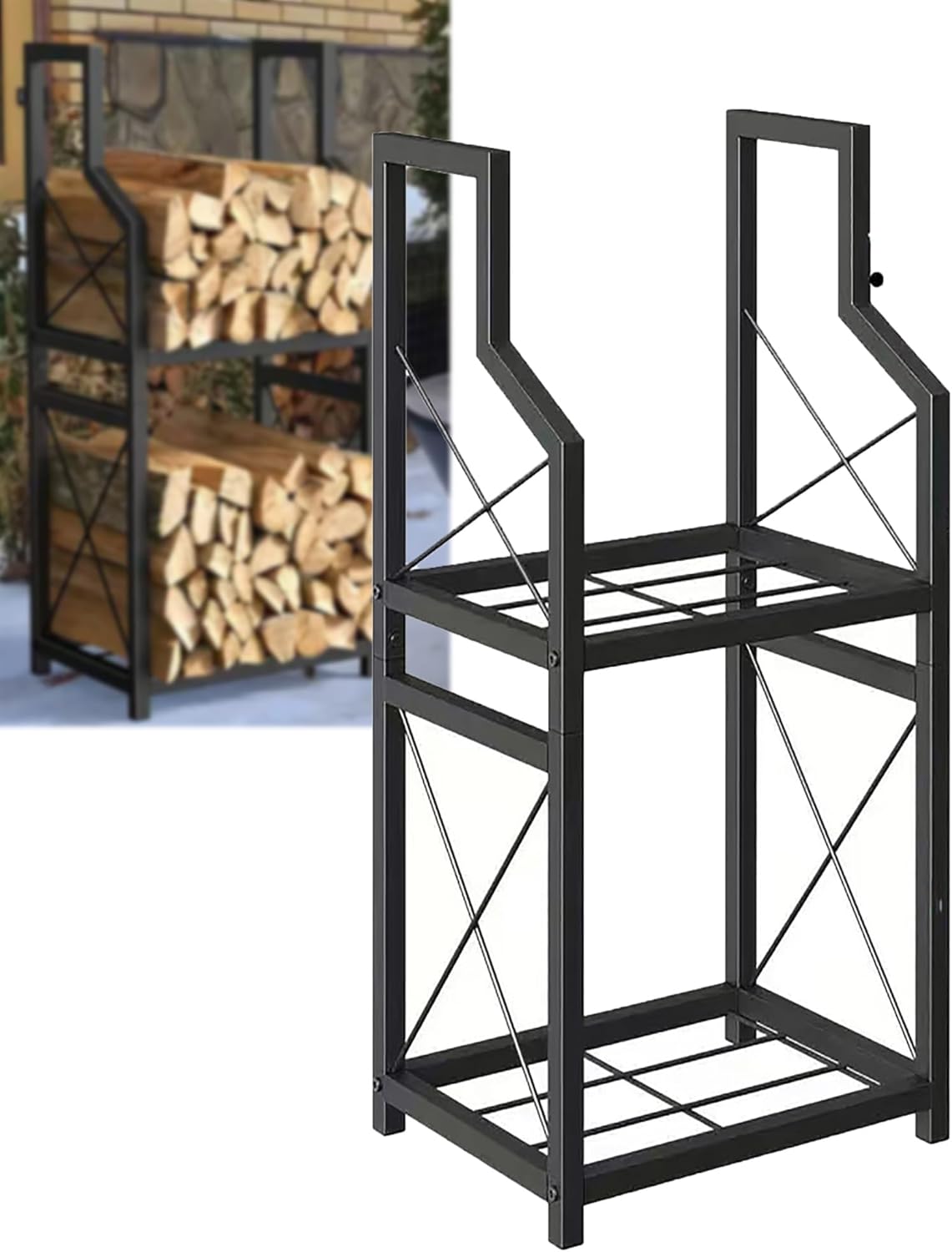 Firewood Rack for Indoor, 2-Tier Firewood Holder, Heavy Duty Wood Rack for Outdoor Patio, Fire Wood Holder Indoors