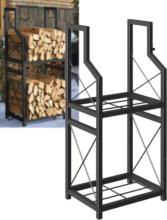 Firewood Rack for Indoor, 2-Tier Firewood Holder, Heavy Duty Wood Rack for Outdoor Patio, Fire Wood Holder Indoors