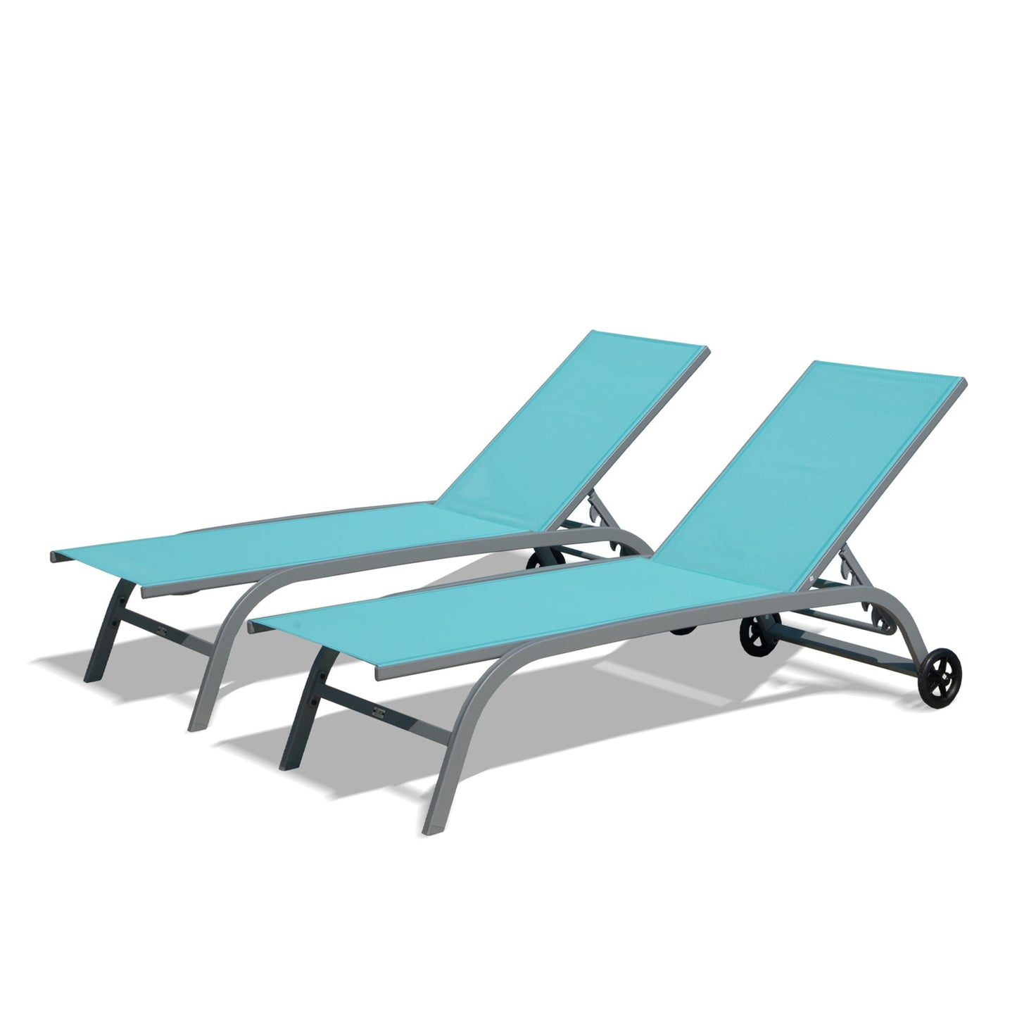 Dimakai Set of 2 Gray Aluminum Frame Stationary Chaise Lounge Chair with Light blue Woven Seat