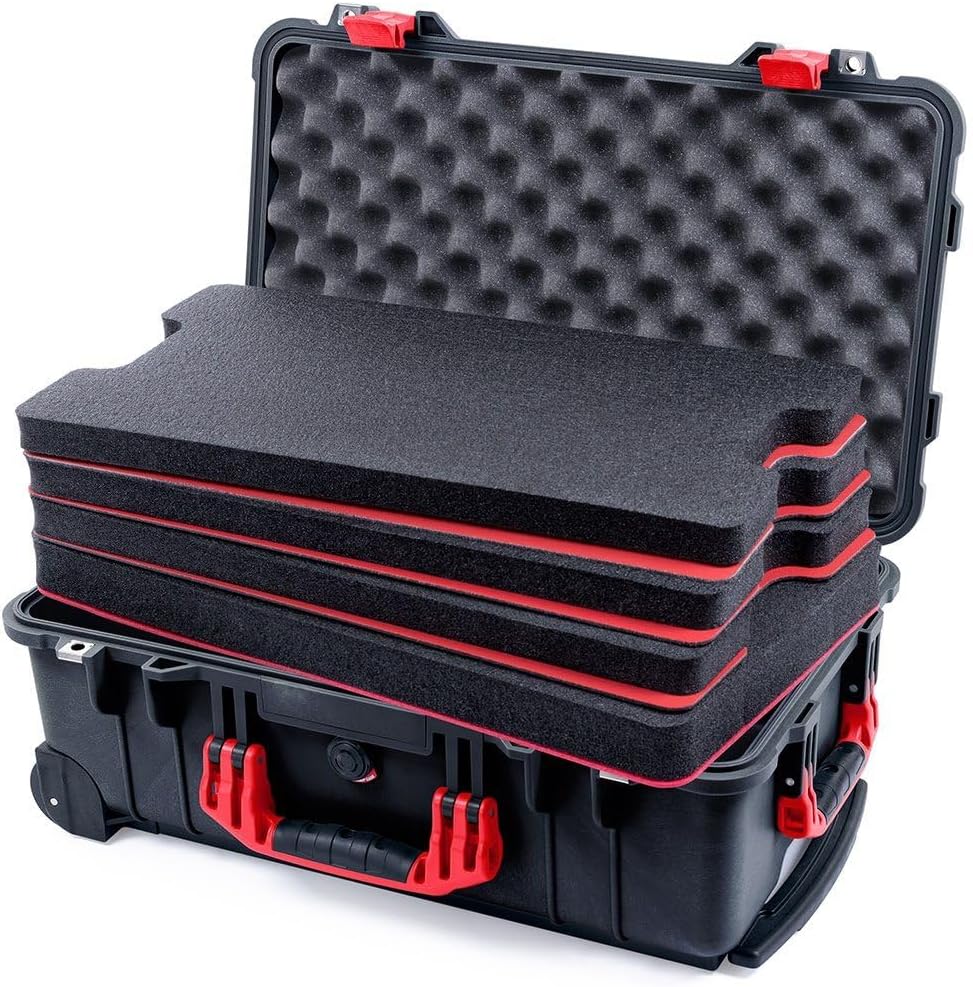 Pelican Protector 1510 Carry-on Case by ColorCase - Black - Medium Size Waterproof Case with Shadow Tool Foam Kit & Convoluted Lid Foam - Red Handles & Latches