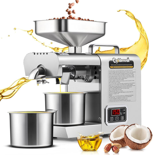 CGOLDENWALL Oil Press Machine,Automatic Oil Making,1000W Oil Extractor for Cold & Hot Pressing,Oil Maker with Intelligent Temperature Controller(32-572°F),Seeds Nuts Oil Expeller,CE(110V, US Plug)