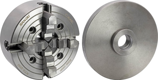 CME 8" 4-Jaw Independent Lathe Chuck with 1 1\/2"-8 Threaded Semi-Finished Backing Plate, Machine to Fit Chuck, Reversible Jaws