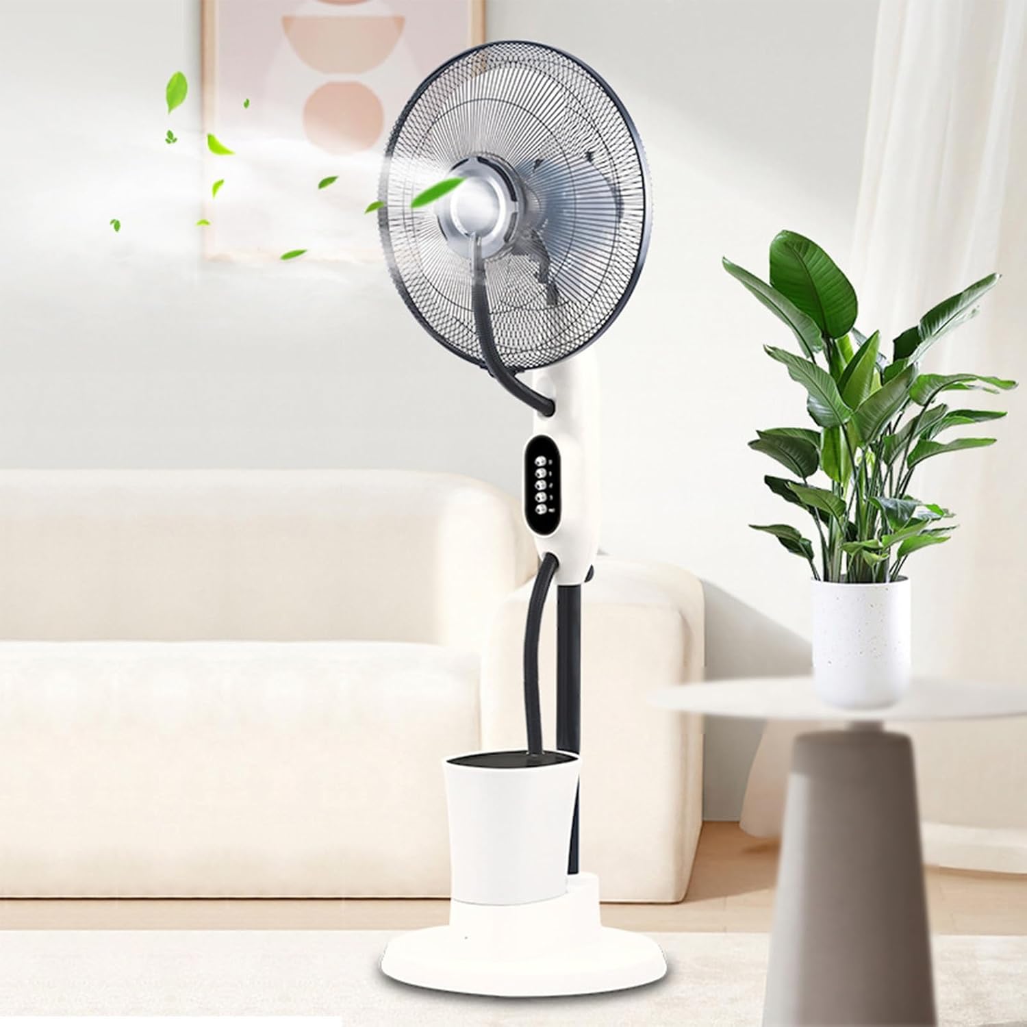 Portable Misting Fan, Quiet Tower Fan, All Copper Motor, 2.4L Water Tank, 75W, 3 Wind Speeds, 9 Mode, for Bedroom, Living Room, Terrace, 110-220V Universal