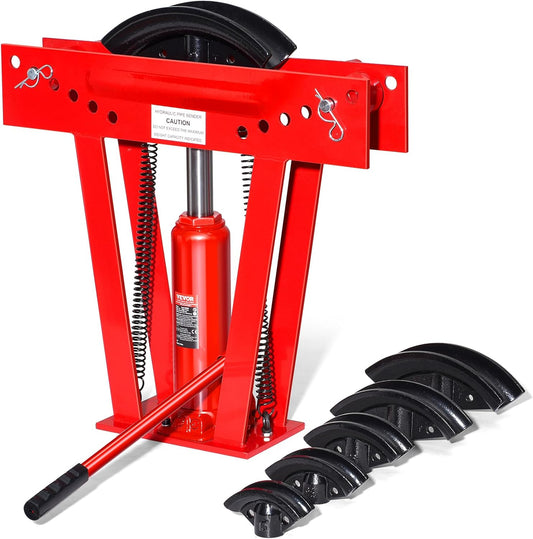 VEVOR Hydraulic Pipe Bender, 12 Ton Manual Copper Exhaust Pipe Bending Machine with 6 Dies (1/2" - 2") and 90-180° Adjustable Rollers, Heavy-Duty Pipe Tube Bender for Piping Railing Construction
