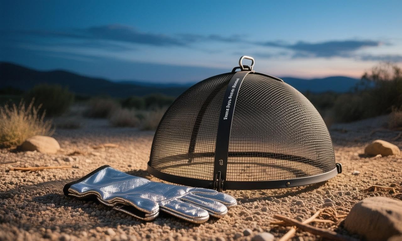 Fire Pit Cover, Outdoor Round Fire Pit Screen with Foldable Hook and Fire Safety Gloves, Heavy Duty Steel Mesh Fire Pit Cover, Fire Pit Lid for Backyard, Beach, RV Camping