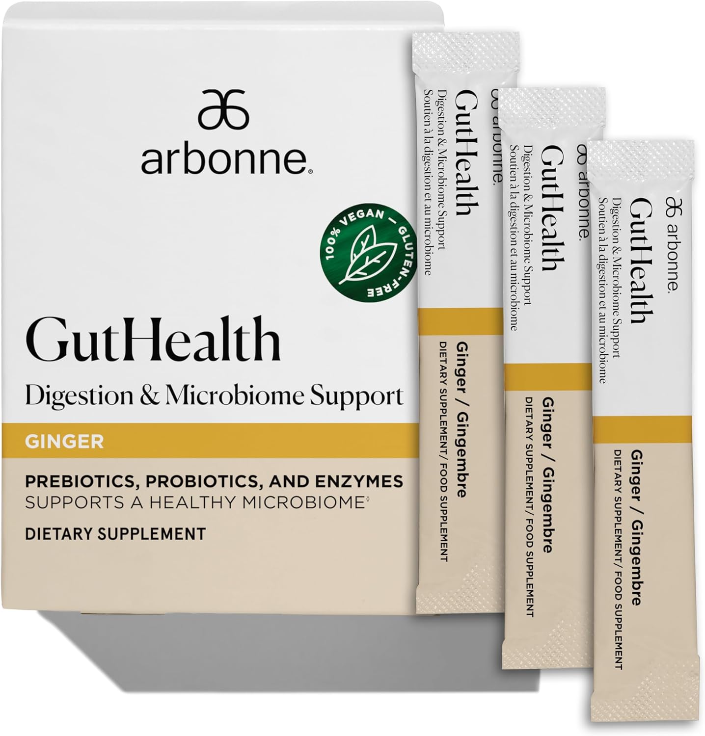Arbonne Gut Health Digestion Support - Microbiome Prebiotic and Probiotic Drink Mix, Probiotic Powder and Prebiotic Powder with Enzymes for a Healthy Gut