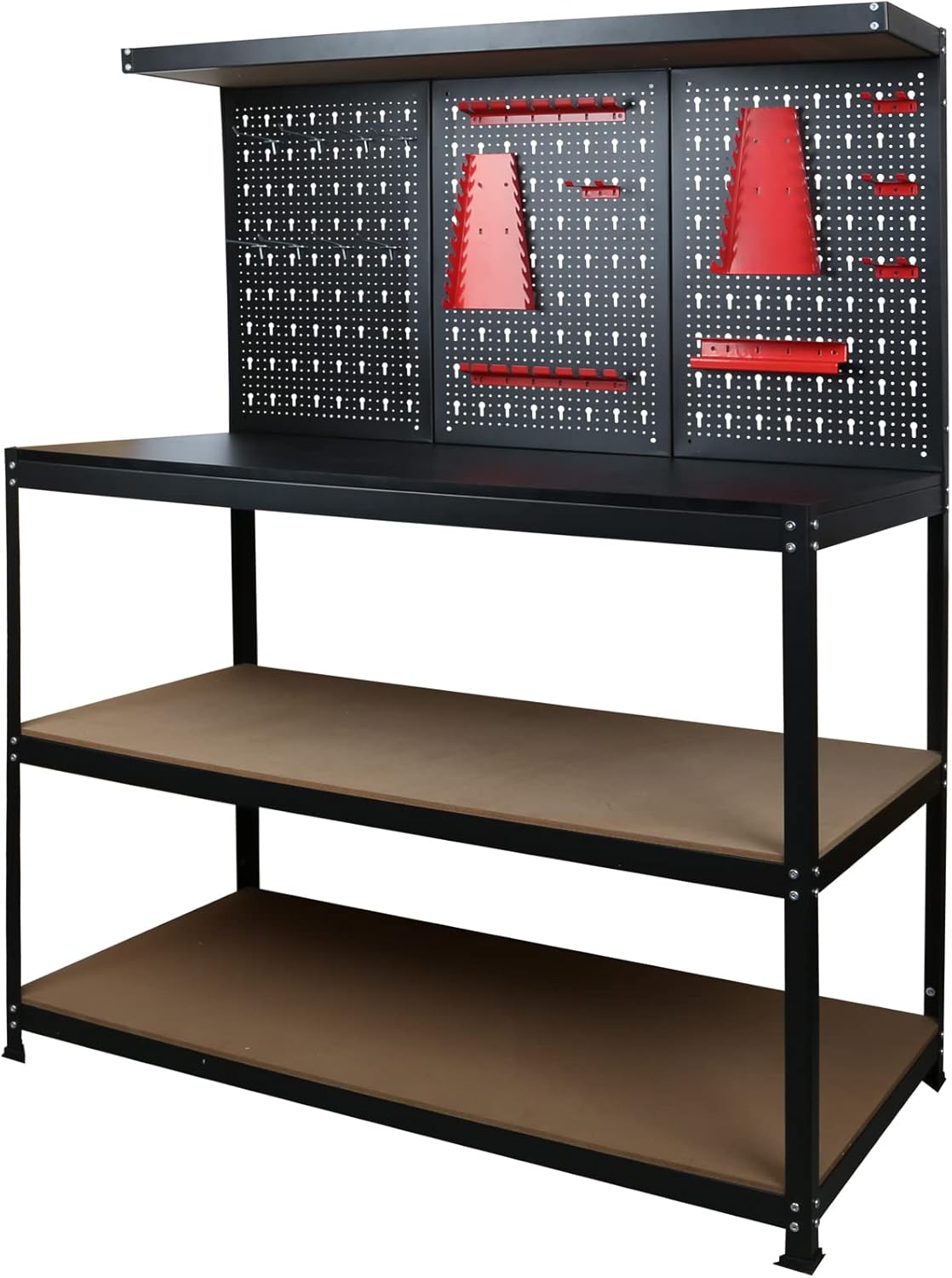 LAZYLAND 47 inch Multipurpose Workbench with Pegboard, Double Storage Platform and Tool Organizer for Garage Workshop