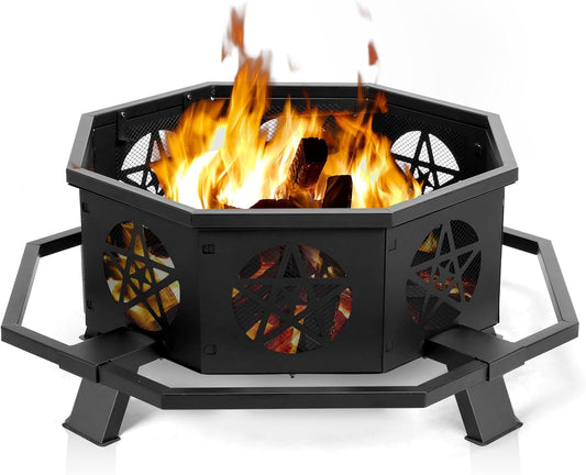 43" Fire Pit,Outdoor Large Firepits for Outside Octagonal Heavy Duty Firepit with Poker for Bonfire, Backyard, Patio, Picnic, Camping