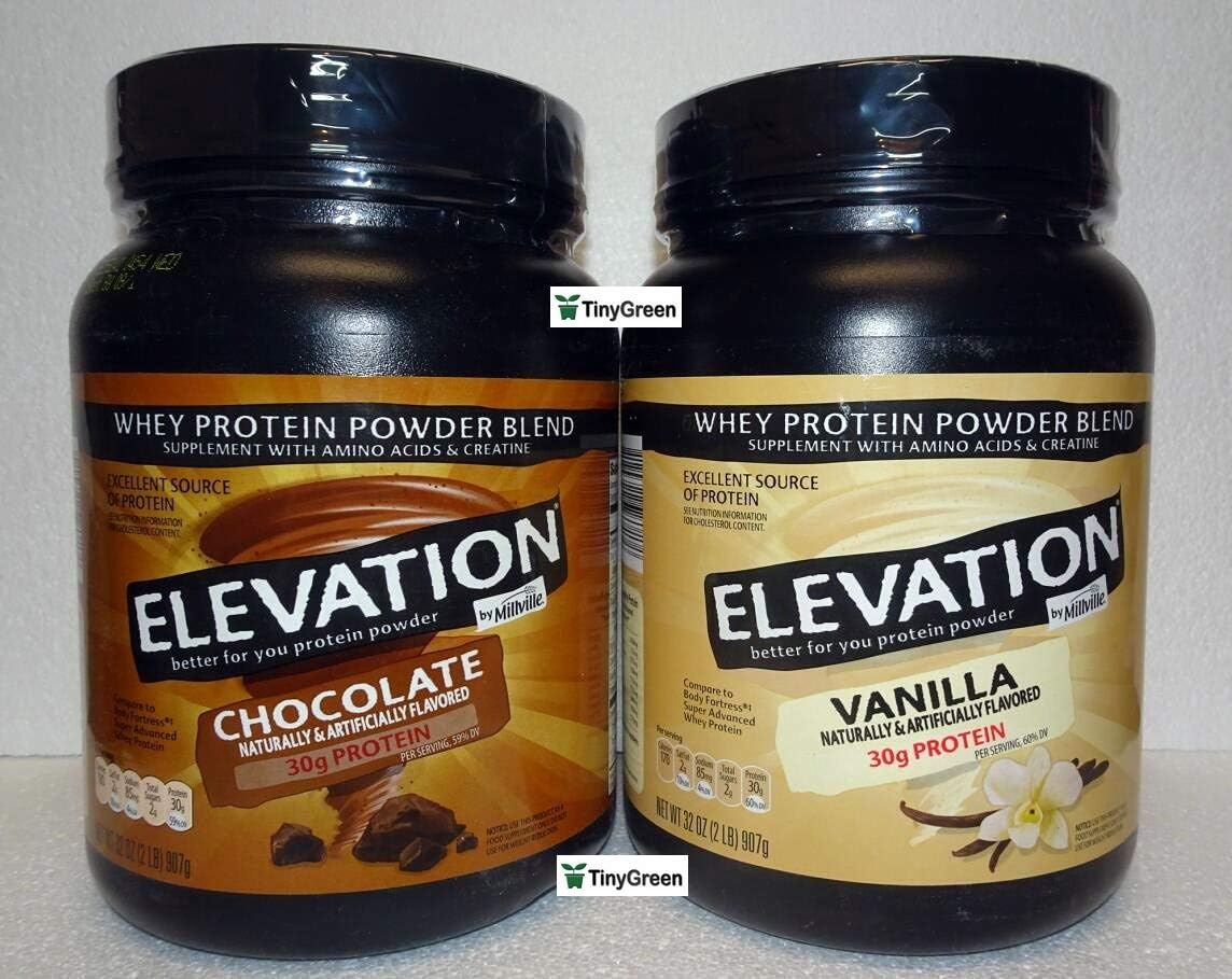 Elevation by Millville Whey Protein Powder Blend 2 Flavors Chocolate & Vanilla Combo Bundle 32oz 907g (Pack of Two)
