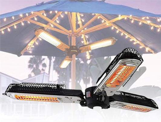 Outdoor Umbrella Heater, IP34 Protected Garden Pera Parasol, Folding Electric Infrared Radiant 500/1000/1500W Adjustable