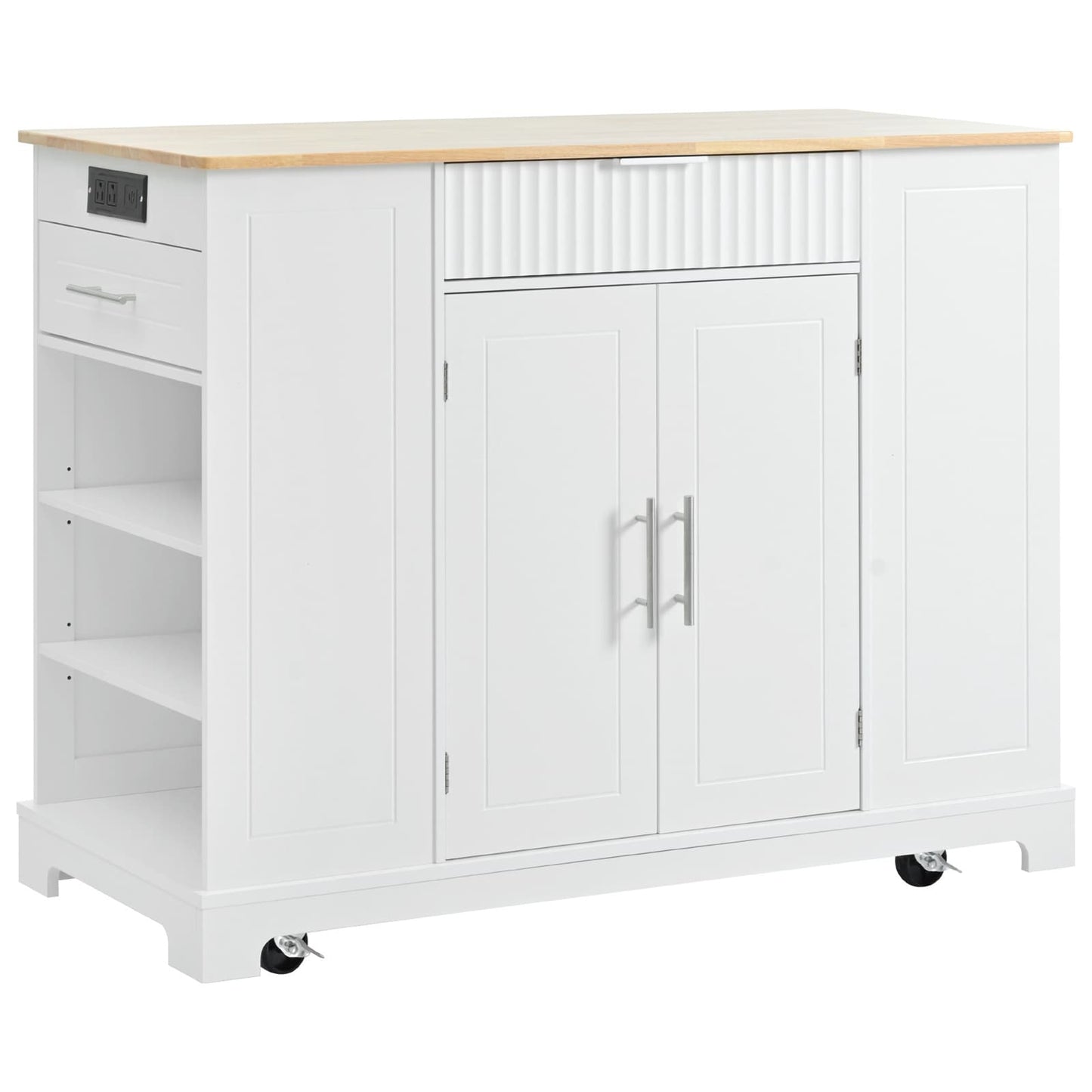 Damerin White Wood Base with Wood Wood Top Rolling Kitchen Island ( 20.5-in x 48.5-in x 36.35-in )