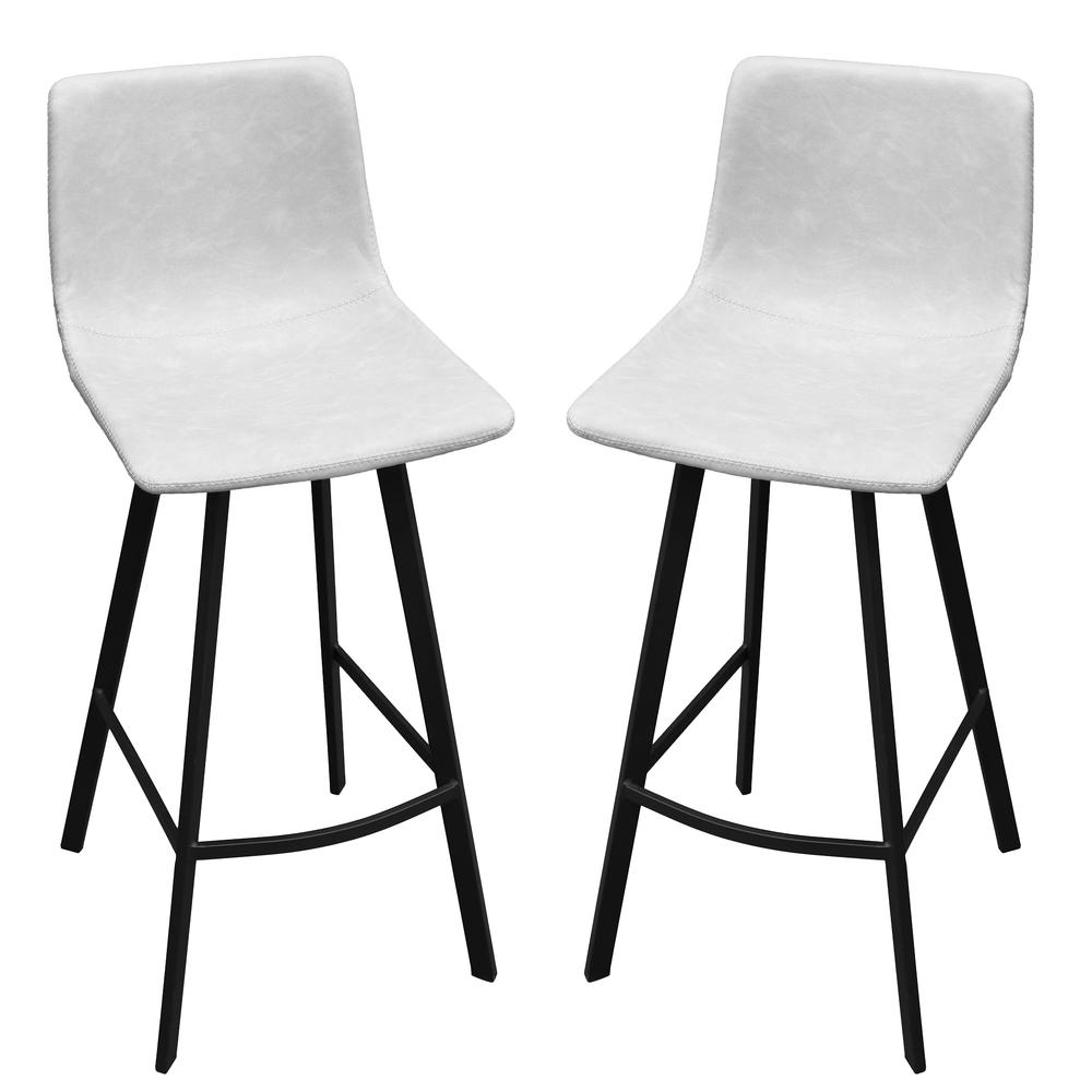 Leisuremod Elland Modern Upholstered Leather Bar Stool With Iron Legs  Footrest Set of 2