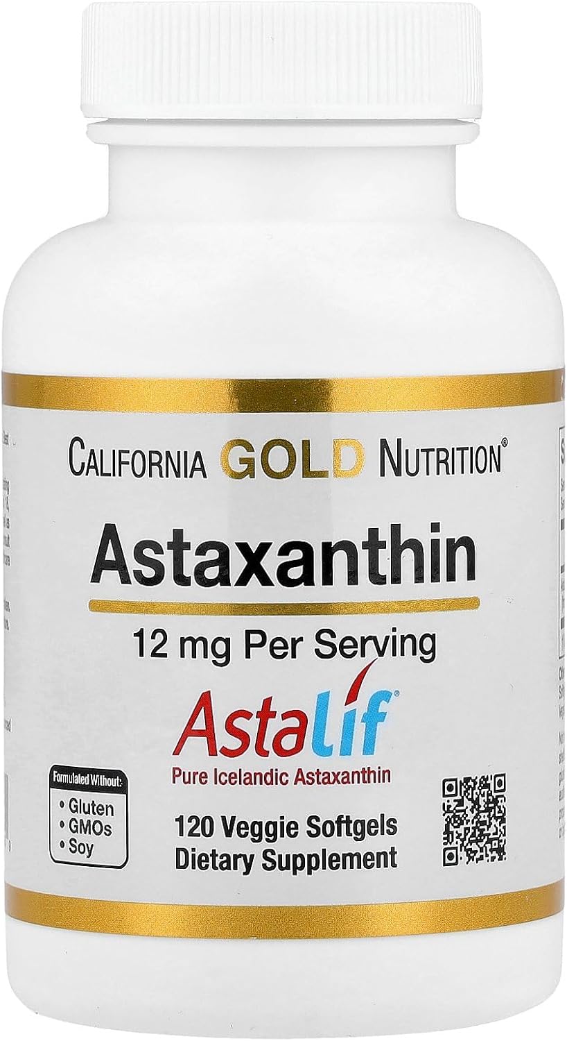 California Gold Nutrition Astaxanthin, Antioxidant Carotenoid, AstaLif Pure Icelandic Biologically Active 99% Isomer, 12 mg, 120 Veggie Softgels