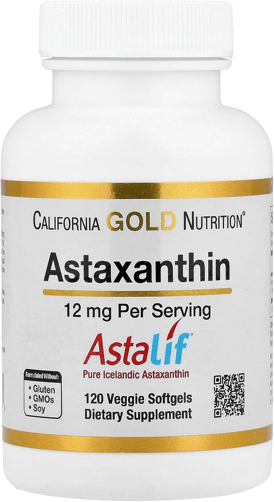 California Gold Nutrition Astaxanthin, Antioxidant Carotenoid, AstaLif Pure Icelandic Biologically Active 99% Isomer, 12 mg, 120 Veggie Softgels