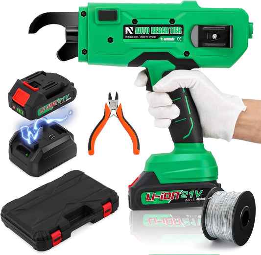 NEWTRY Cordless Rebar Tie Automatic Rebar Tying Gun Portable Steel Tie Tool with 2pcs 2000mAh Rechargeable Batteries for φ0.3"-1.33" Rebar