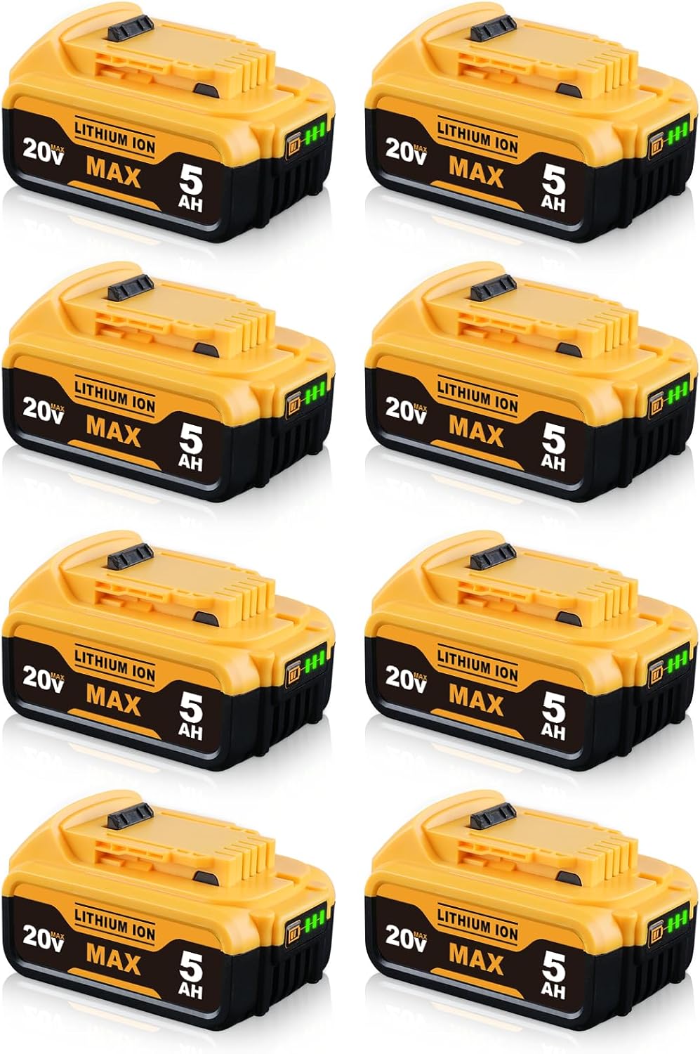 8Pack DCB200 5000mAh Replacement for Dewalt 20V Max Battery Compatible with Dewalt Battery DCB200 DCB206 DCB207 DCB204 Apply to 20V Cordless Power Tools and Chargers