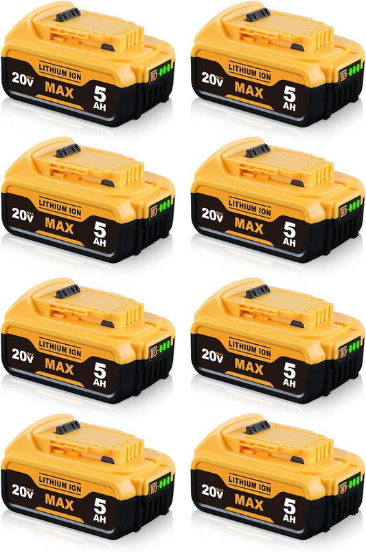 8Pack DCB200 5000mAh Replacement for Dewalt 20V Max Battery Compatible with Dewalt Battery DCB200 DCB206 DCB207 DCB204 Apply to 20V Cordless Power Tools and Chargers