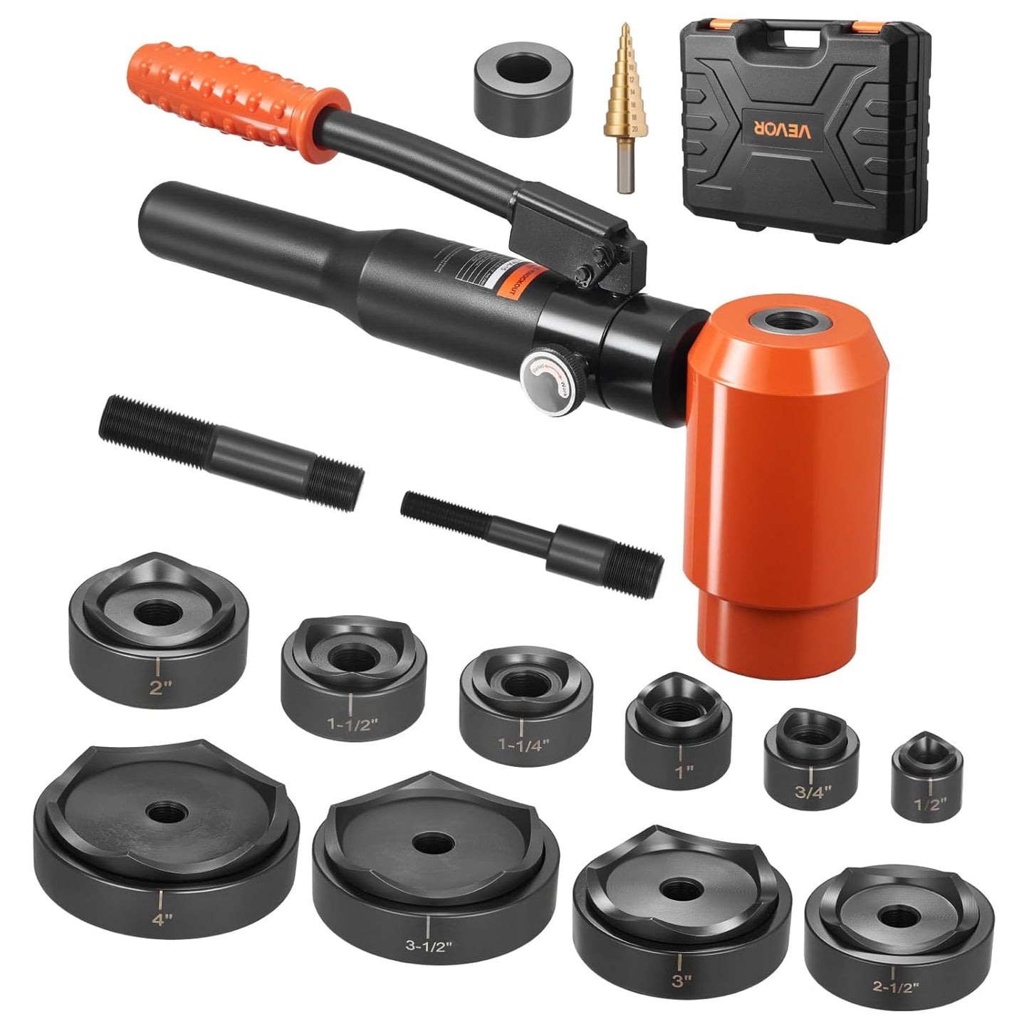 VEVOR Knockout Punch Set, 15 Ton Hydraulic Knockout Set, 1\/2" to 4" KO Tool Kit Hole Making Tool, KO Tools Kit W\/10 Dies for Metal Electrical Cabinets, Electrical Control Cabinets, Switch Cabinets
