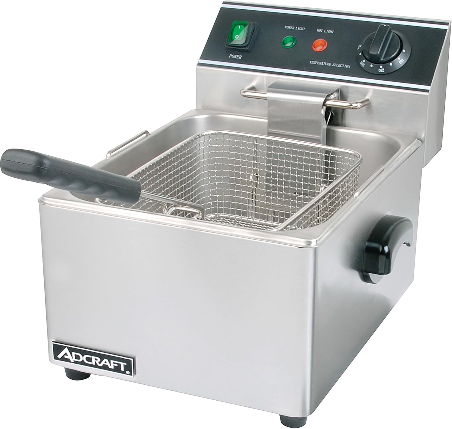 Adcraft Single Tank Deep Fryer with Faucet, 6 Liter, Heavy-Duty with Thermostatic Controls, NSF Certified, 120V, 15 lb. Capacity, Stainless Steel