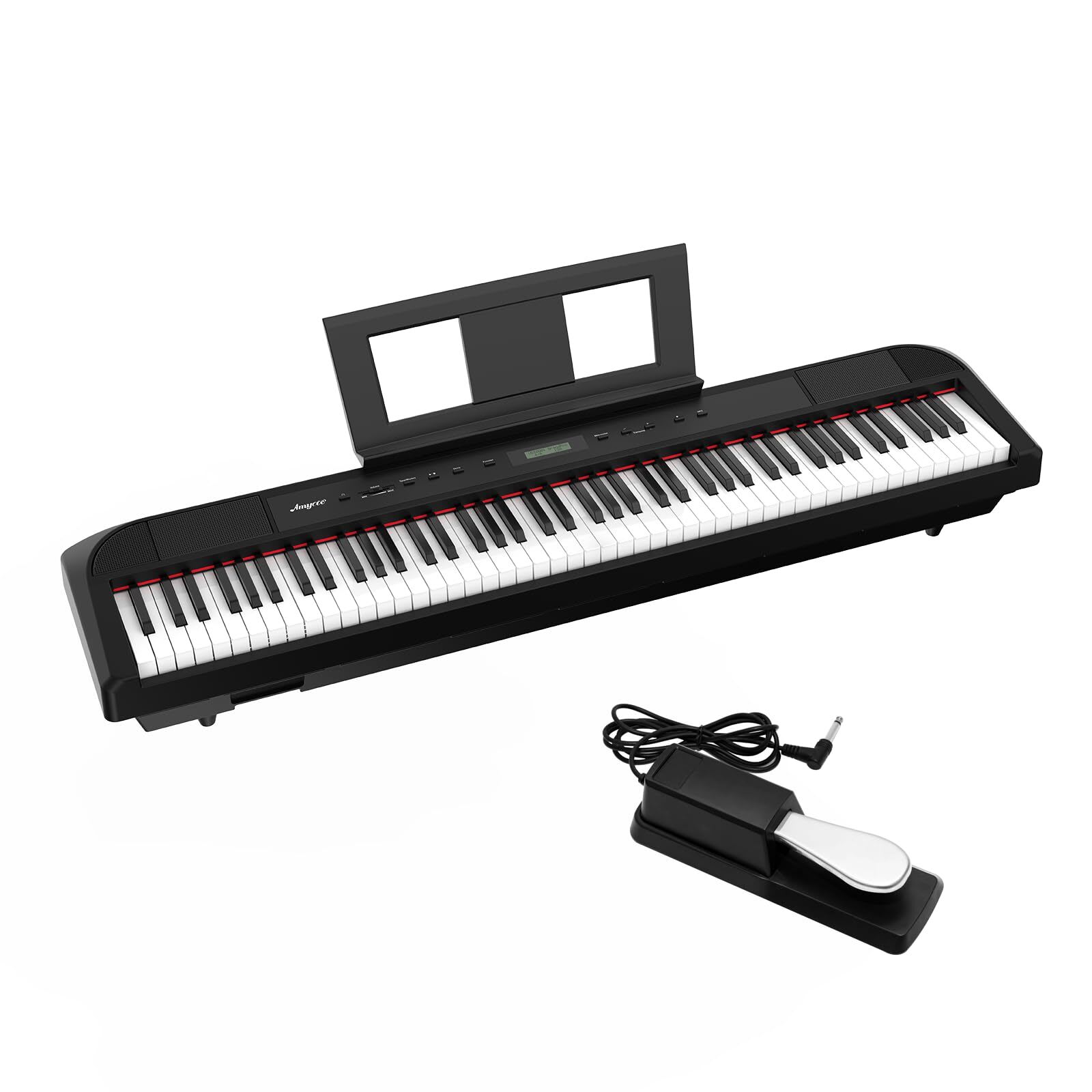Qeetex Portable Electric Keyboard Piano 88-Key Weighted-Metal Pedal-Built-In Speakers-Full Size For Beginners And Professionals-Power Supply-Black