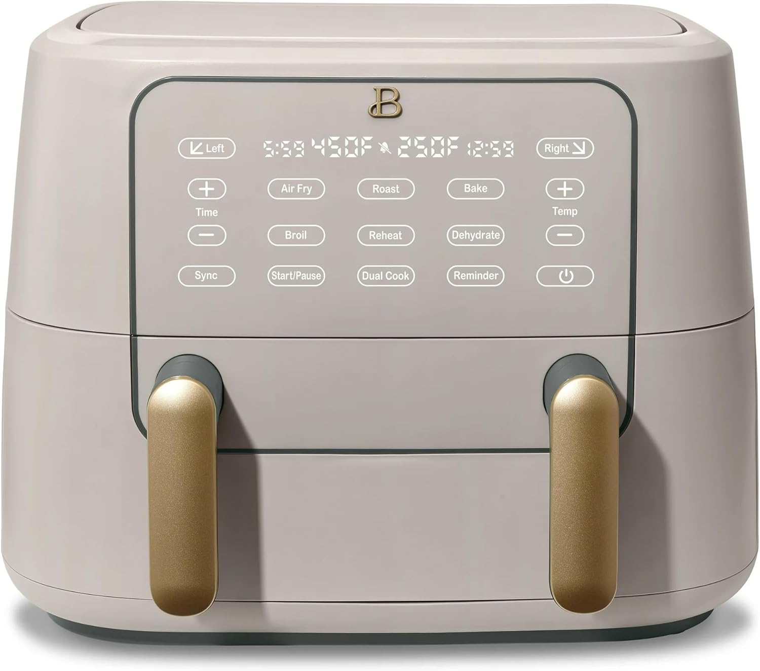 9-Quart Dual Zone Air Fryer Exclusive with Divider & Crisper Trays, Digital Touchscreen for 2-in-1 Cooking By Drew Barrymoree (Porcini Taupe)