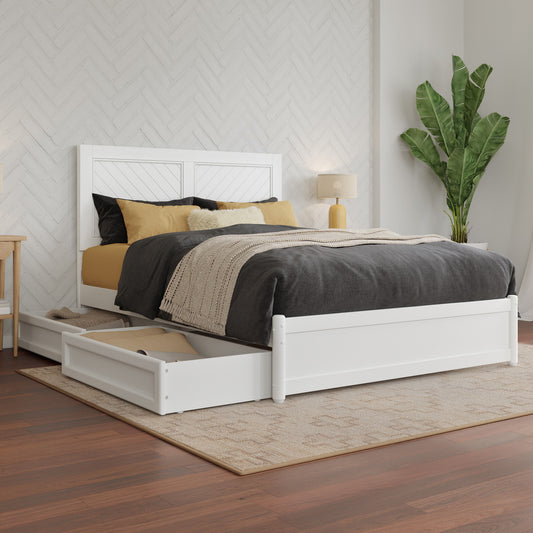 AFI Full White Wood Storage Platform Bed with Headboard