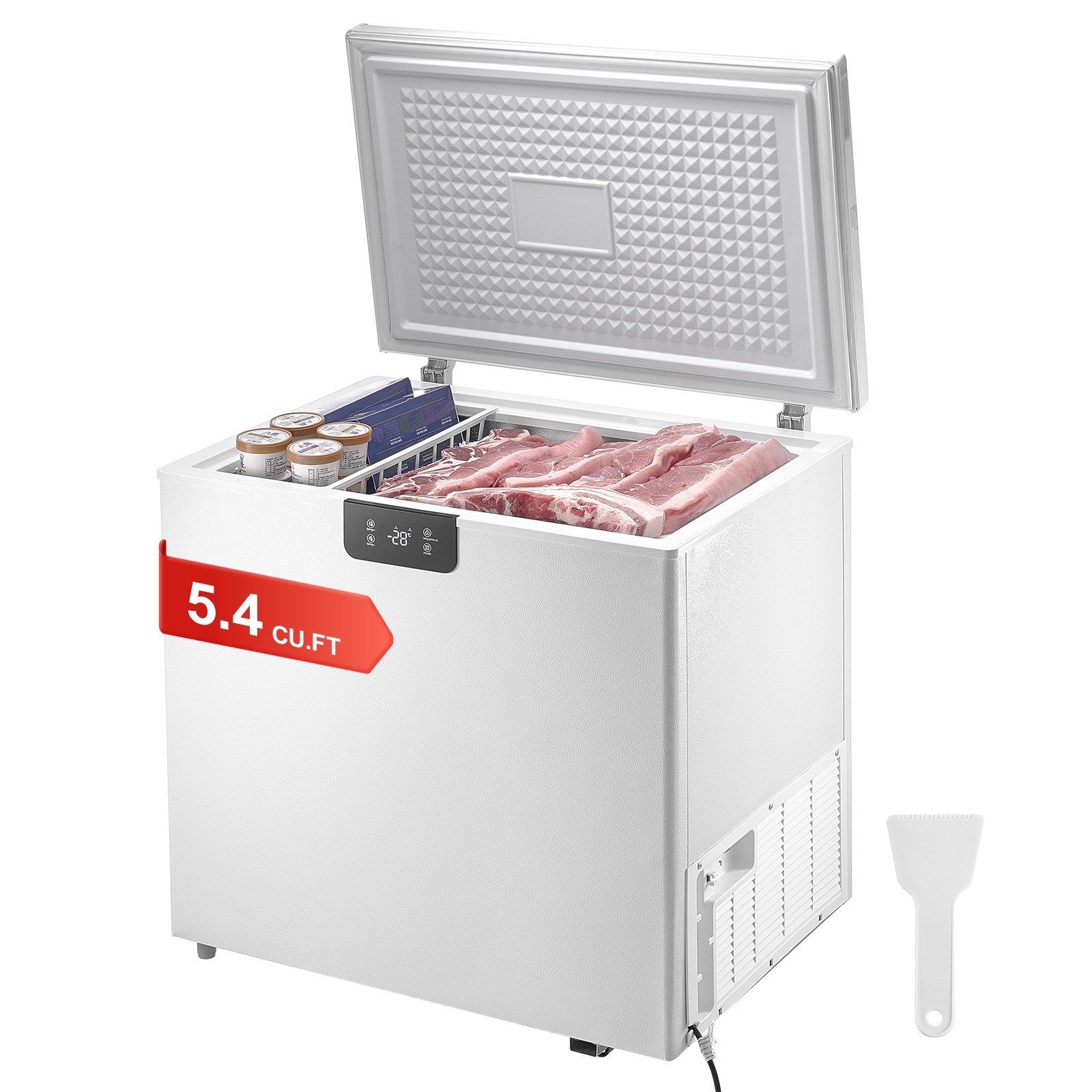 SVOPES Chest Freezer 5.4 Cu.ft / 153 L Compact Deep Freezer Free Standing Top Open Door Compact Freezers with 2 Removable Baskets and Adjustable Thermostat Energy Saving and Low Noise White