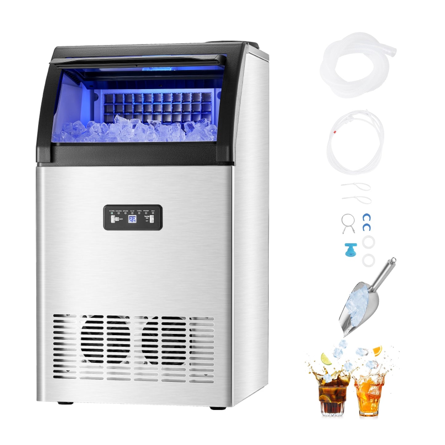 SVOPES 33 LBS Storage Ice Maker 130lb Ice Per day Freestanding Cubed Ice Maker ( Stainless Steel  and  PP )