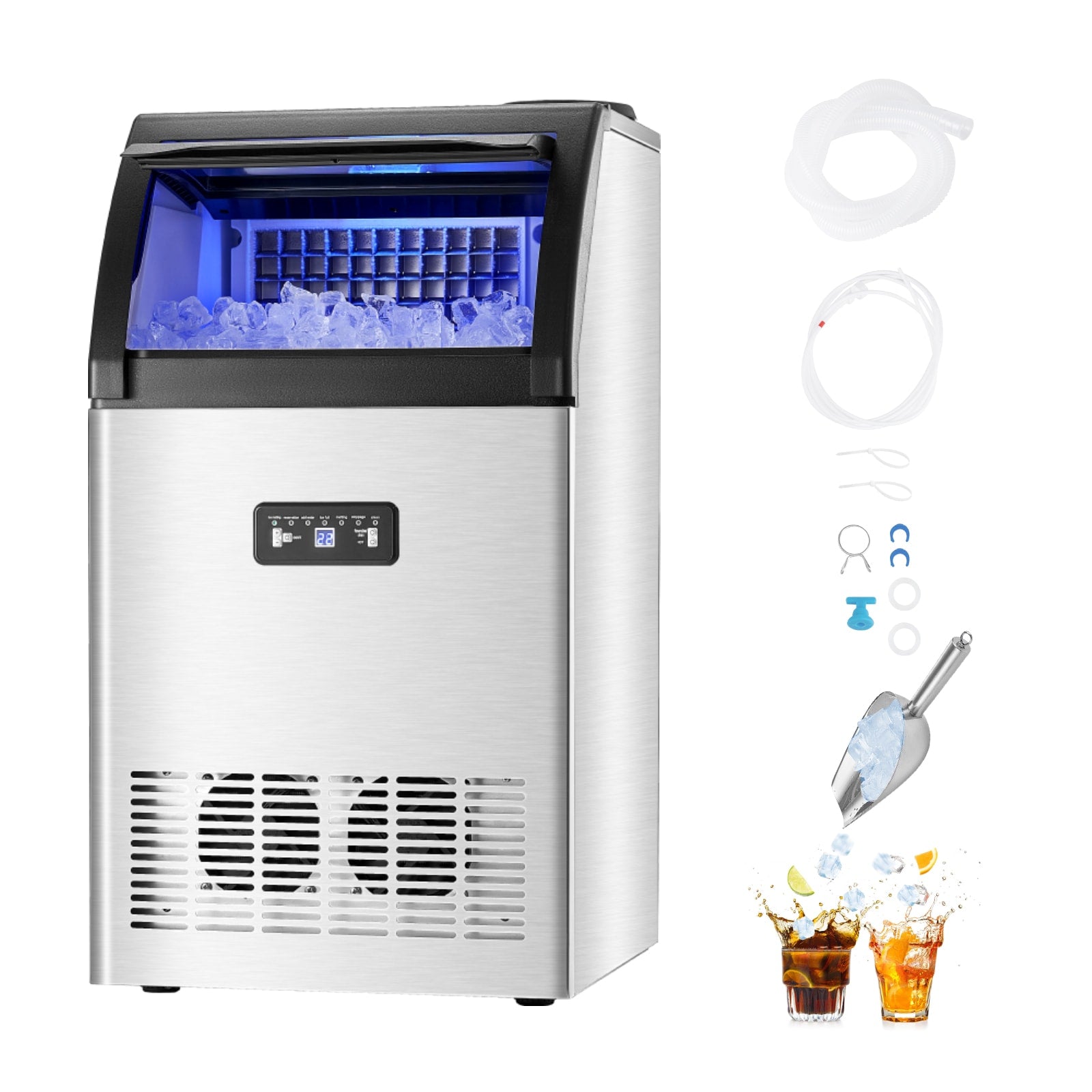 SVOPES 33 LBS Storage Ice Maker 130lb Ice Per day Freestanding Cubed Ice Maker ( Stainless Steel  and  PP )