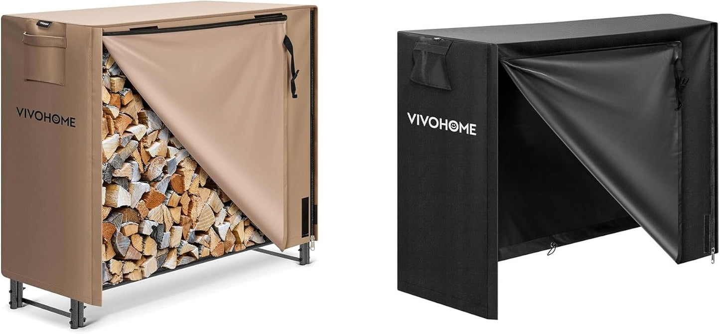 VIVOHOME 4 ft Heavy Duty Firewood Rack Outdoor with Cover, Brown 4ft Firewood Storage Cover 600D Oxford Log Rack Cover