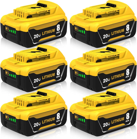 6-Pack 8000mAh Replacement for Dewalt 20V Battery Lithium Compatible with Dewalt 20 Volt Max Battery DCB206 DCB207 DCB204 DCB201 DCB200 DCD\/DCF\/DCG Series Power Tools(Yellow)