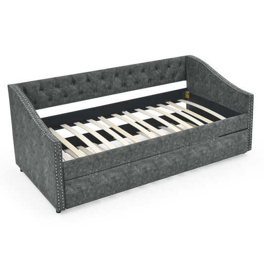 Bybafun Gray Twin Wood Bed frame Bed