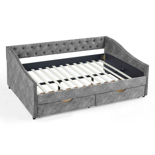 Bybafun Gray Full Wood Bed frame Bed