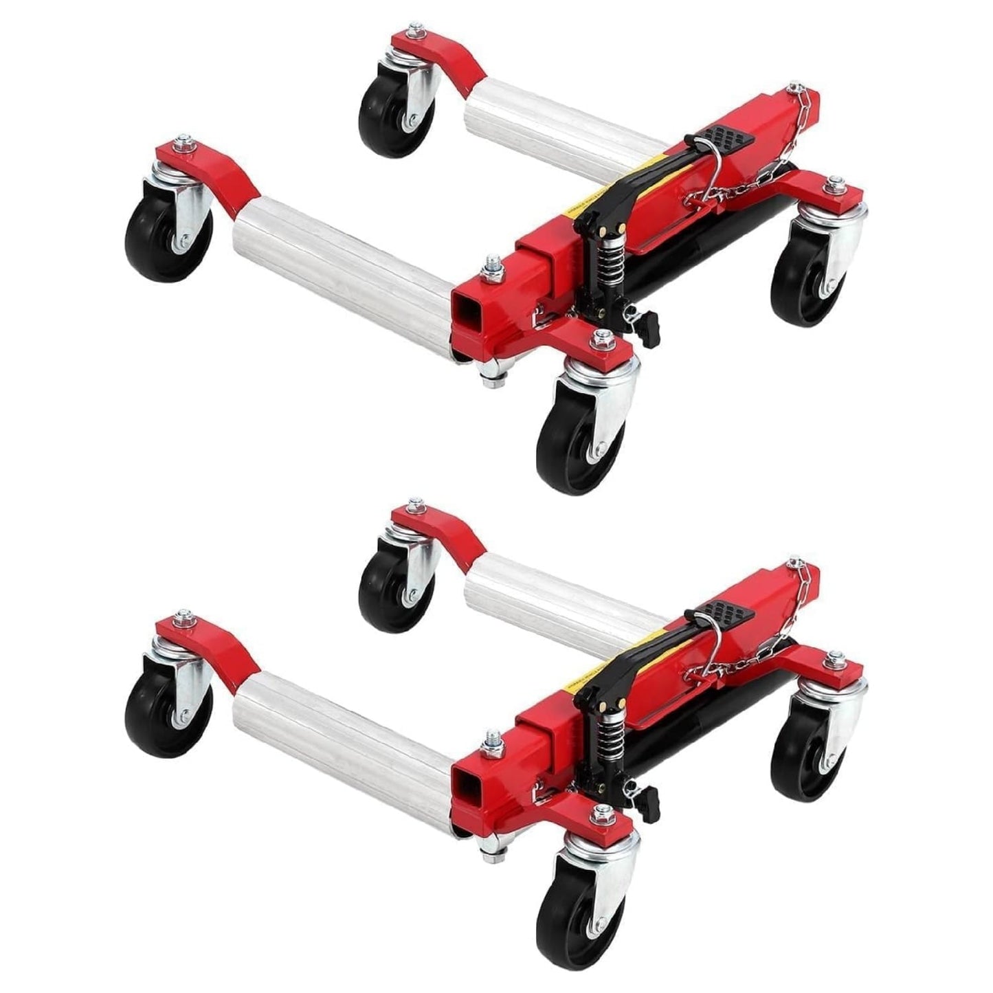Qeetex 1500LBS Capacity-Red Car Dolly Jack Set of 2 Hydraulic Car Wheel Dolly with Steel Twin Rollers Unmatched Maneuverability Heavy Duty Rollers with Foot Pedal for Tire Auto Repair Moving
