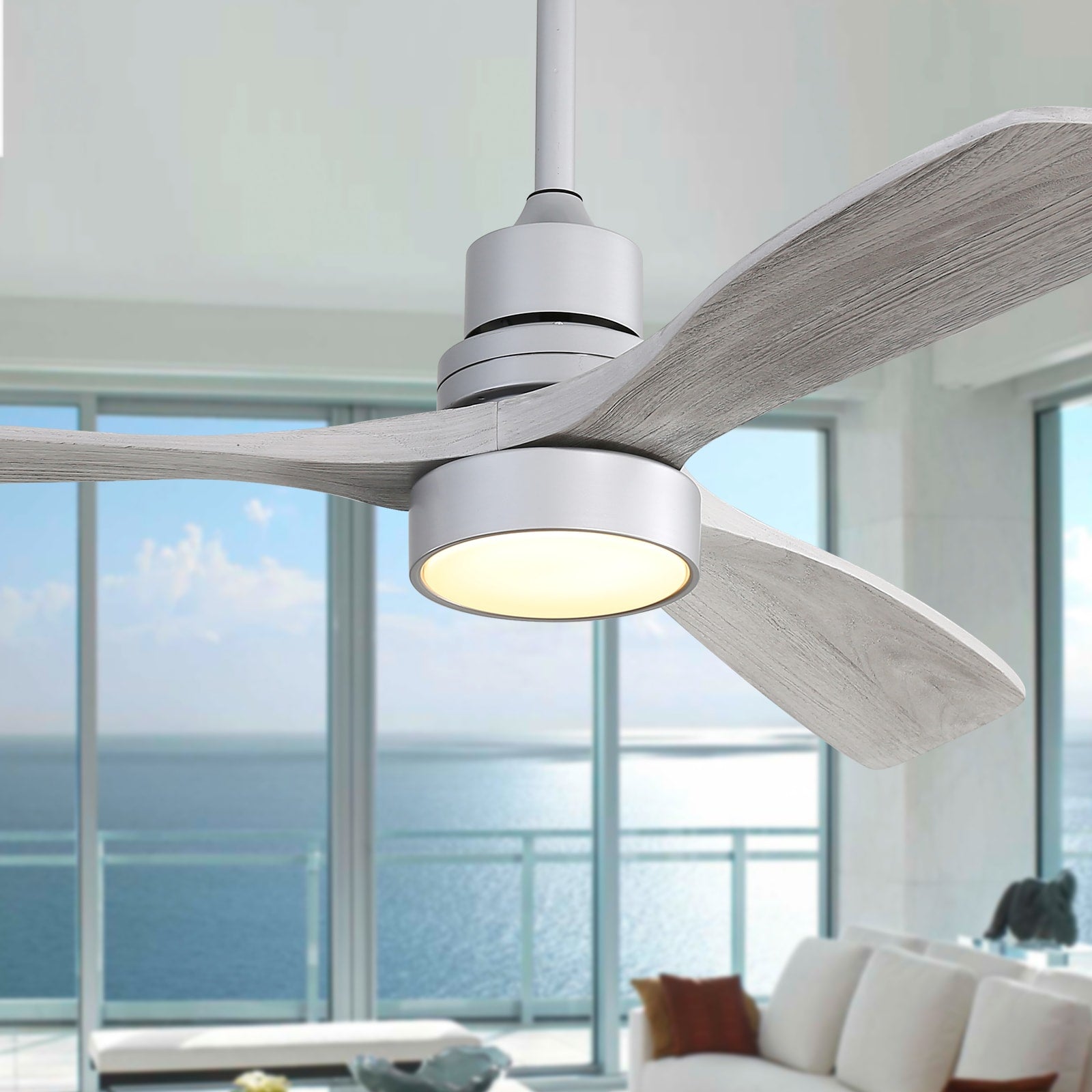 Yardreeze 52-in Color-Changing Integrated LED Outdoor White with White Blades Plug-in Ceiling Fan With Light - Remote Included ( 3 -Blade )