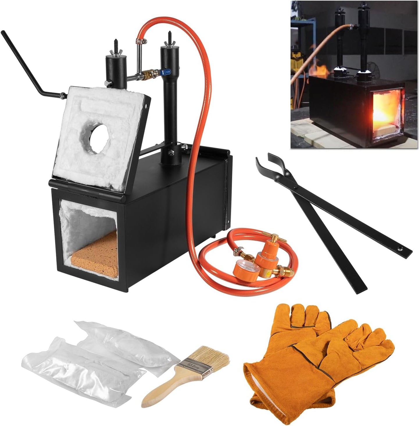 Propane Gas Forge Double Burner 2700°F/1482°C, Portable 2-Door Square Forging Furnace for Blacksmithing, Knife Making, Tools & Equipment Forging, Large Capacity Deluxe Kit with Tong & Gloves